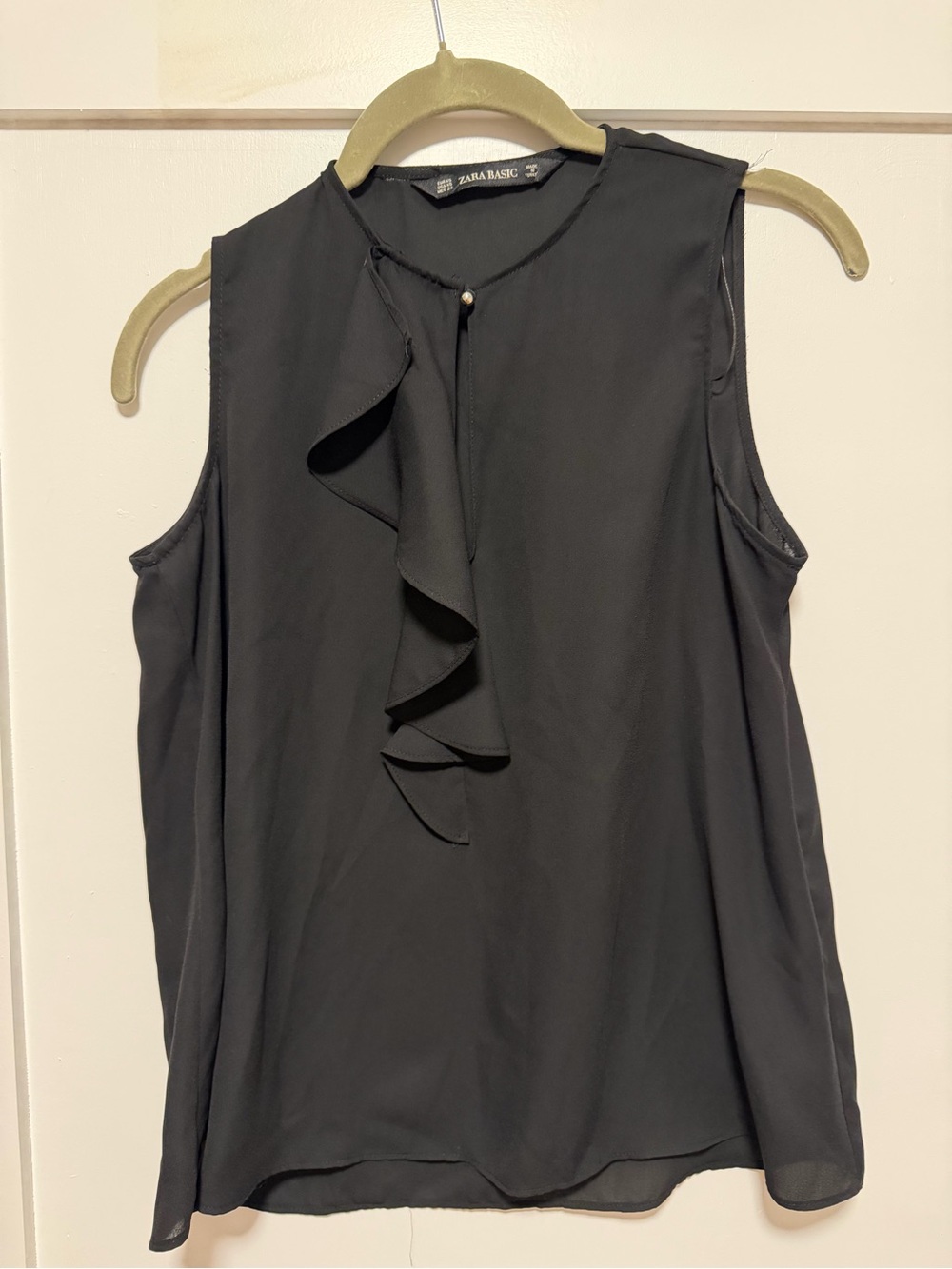Zara Black Ruffle-Front Sleeveless Camisole